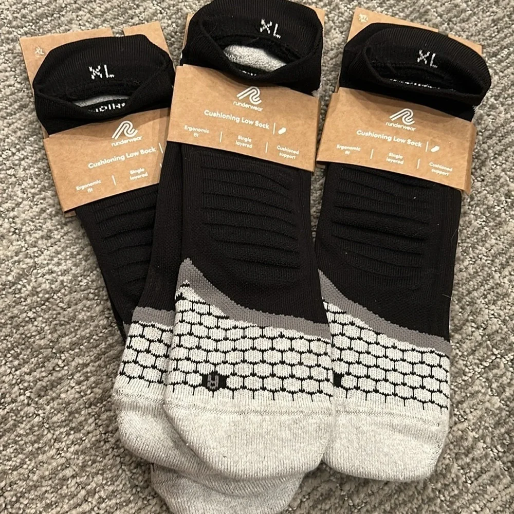 Runderwear Cushioning Low Running Sock - Black/Grey 3 Pairs XL